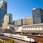 Shinkansen approaching station Shinkansen approaching station